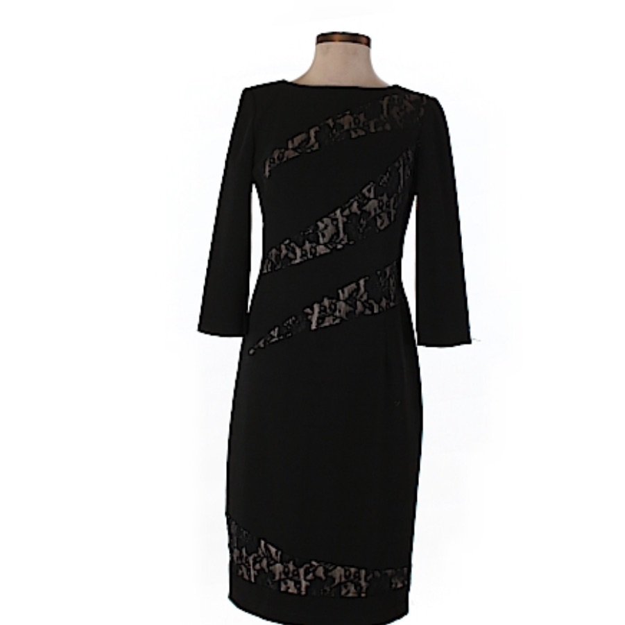 Nwot David Meister Crepe & Lace Dress Long Sleeves In Size 2